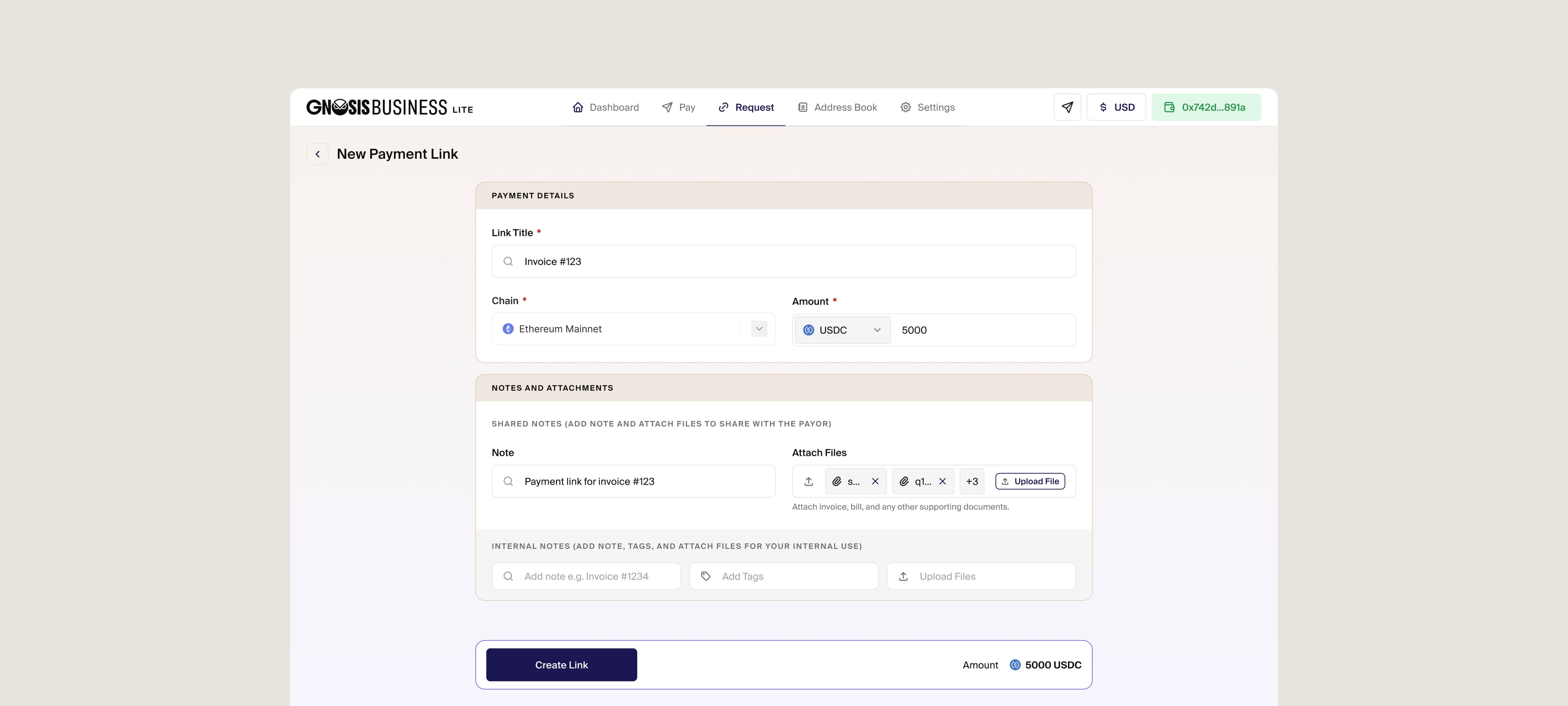 Payment link creation flow