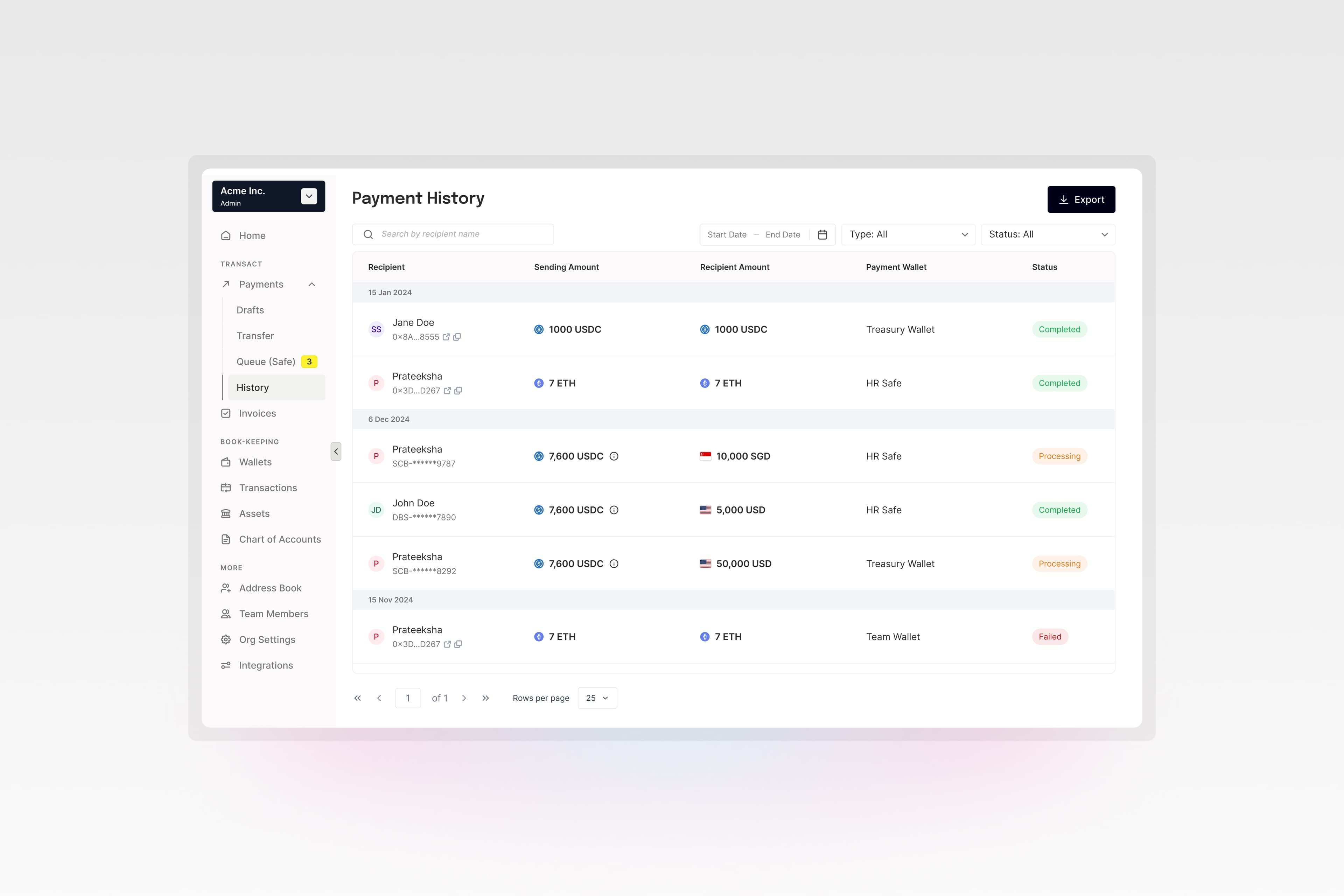 Payments: Bulk, Maker-Checker, Off-ramp